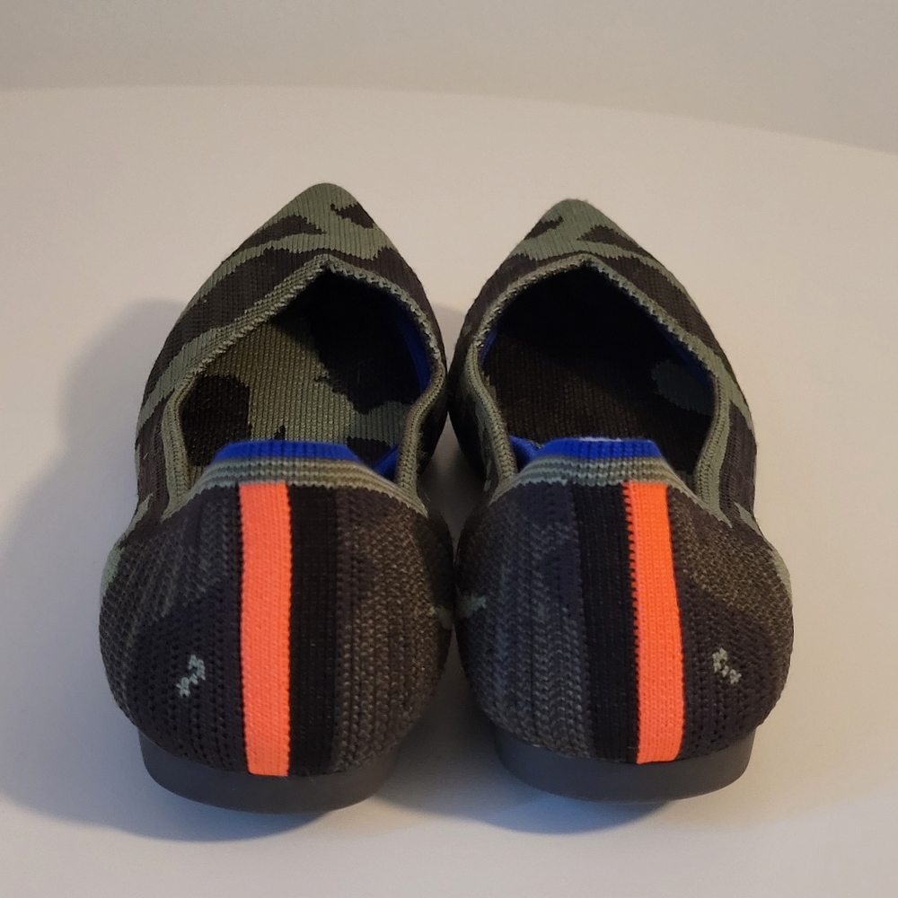 Rothy's Camouflage Pointed Toe Flats in Black and Green with Blue Trim - Picture 4 of 6